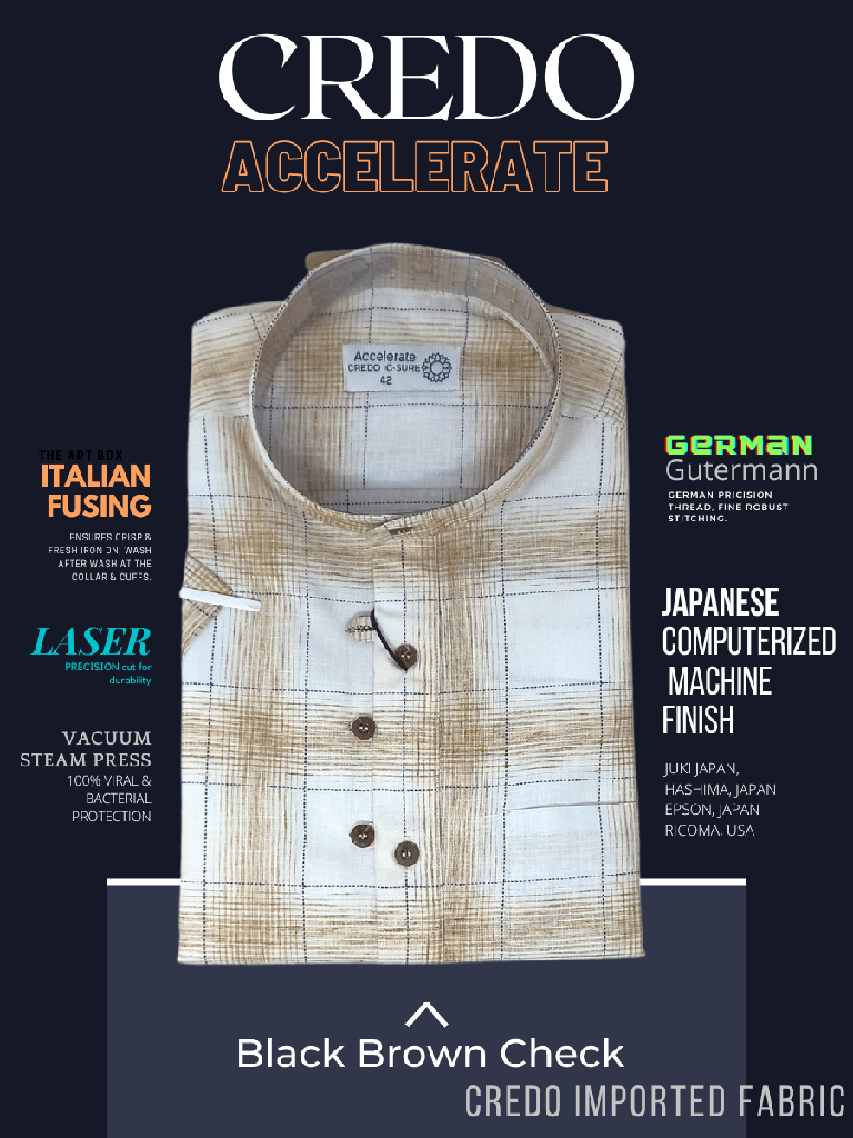 Credo Imported fabric half sleeves Black Brown Check White Kurta(627)_1.jpg