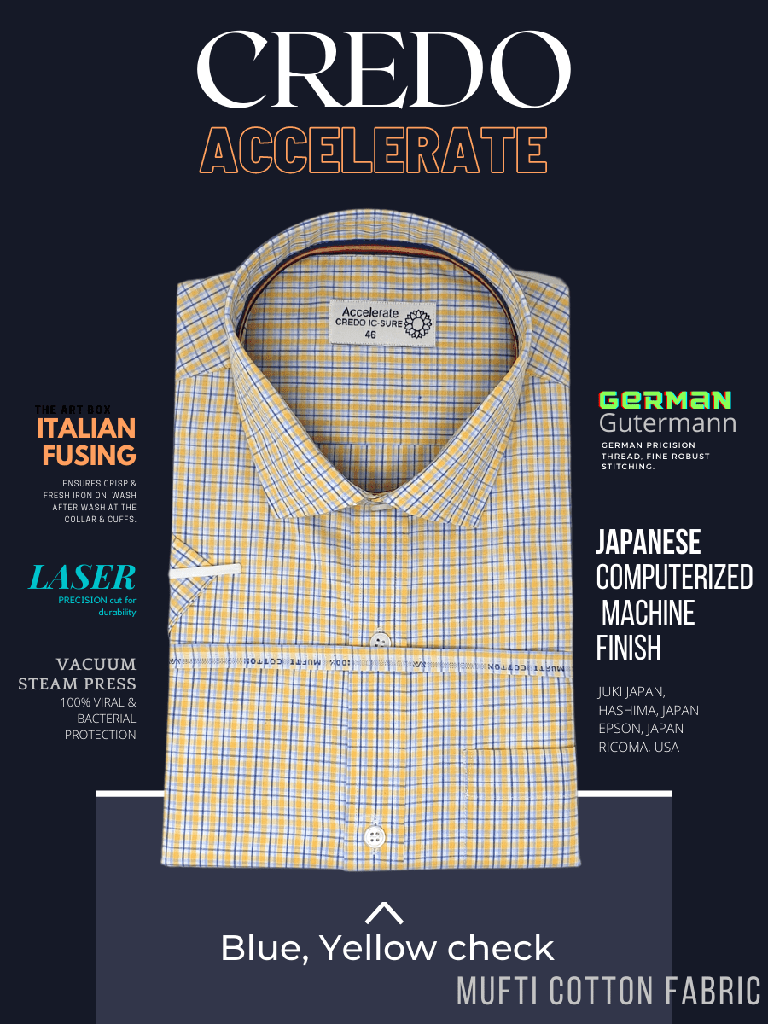 Mufti Fabric Blue &amp; Yellow Check Formal Shirt_1.jpg