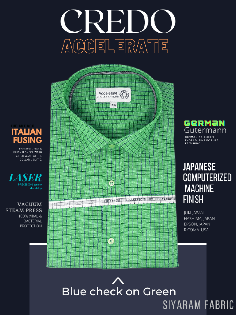 Siyaram Fabric Blue Check on Green Formal Shirt(435)_1.jpg