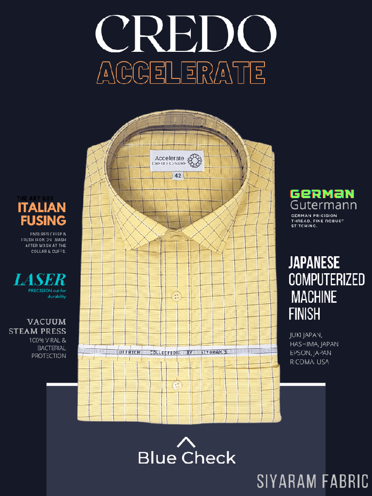 Siyaram Fabric Blue & Yellow Check Formal Shirt_2.jpg