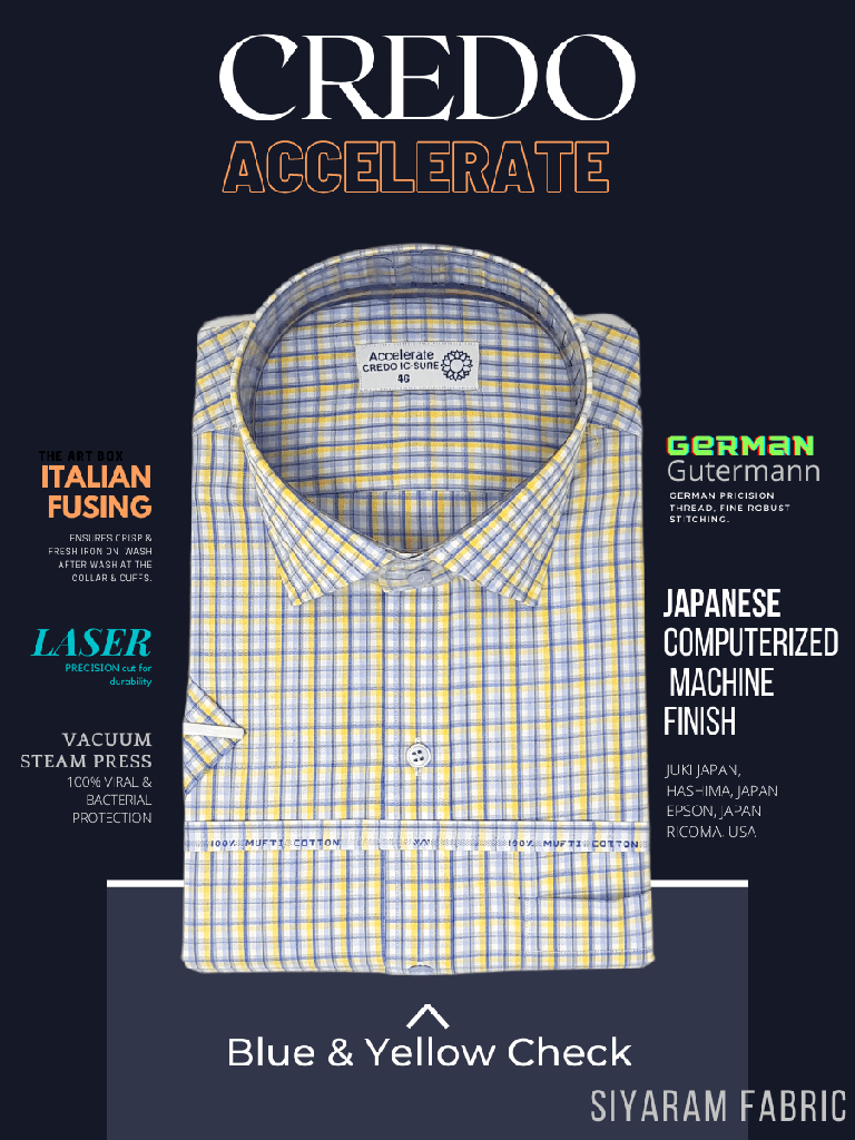 Siyaram Fabric Light Blue & Yellow Check Formal Shirt_2.jpg