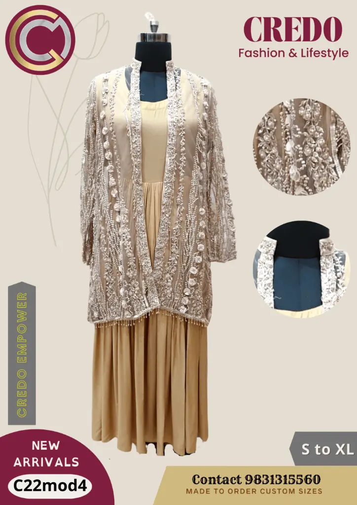 Full Dress with embroidered jacket-Light Salmon-2.webp