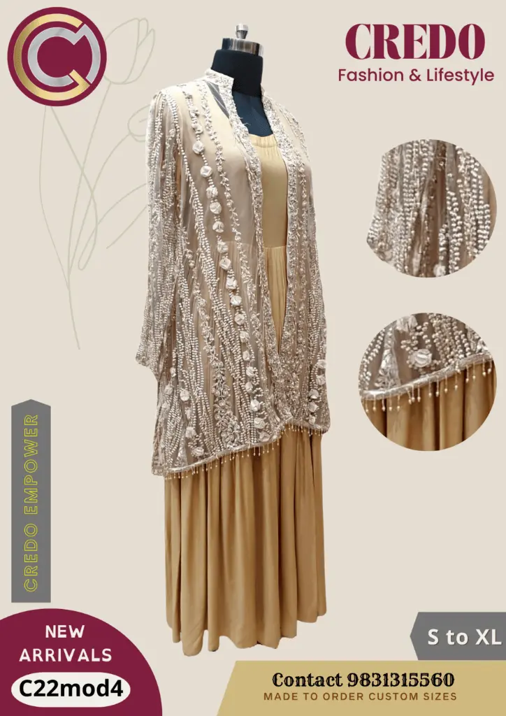 Full Dress with embroidered jacket-Light Salmon-3.webp