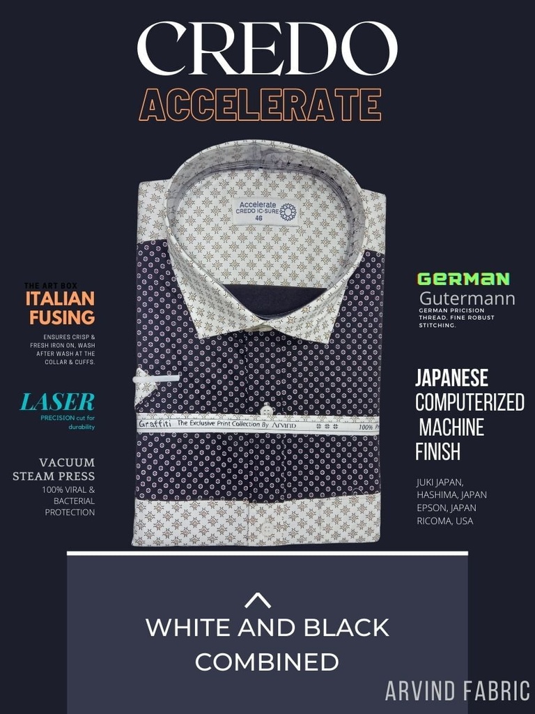 Black and white printed combined half sleeve shirt 794 Image 2