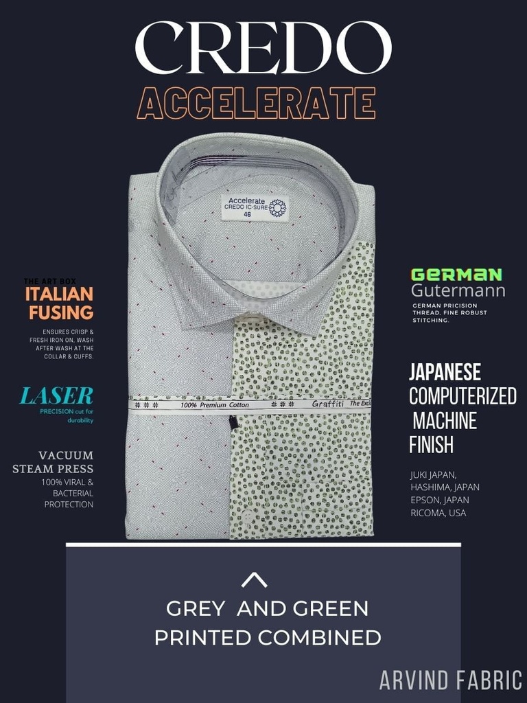 Green and grey printed combined full sleeve shirt 785 Image 2