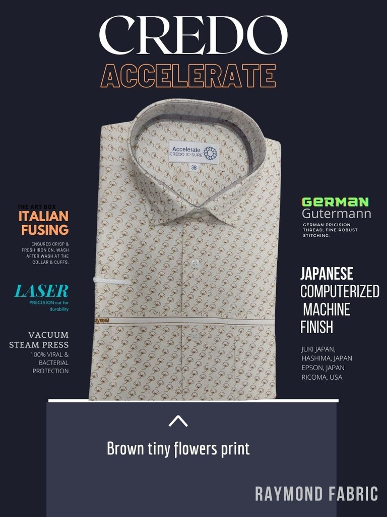 Brown tiny floral print on white Raymond shirt(891) Image 2