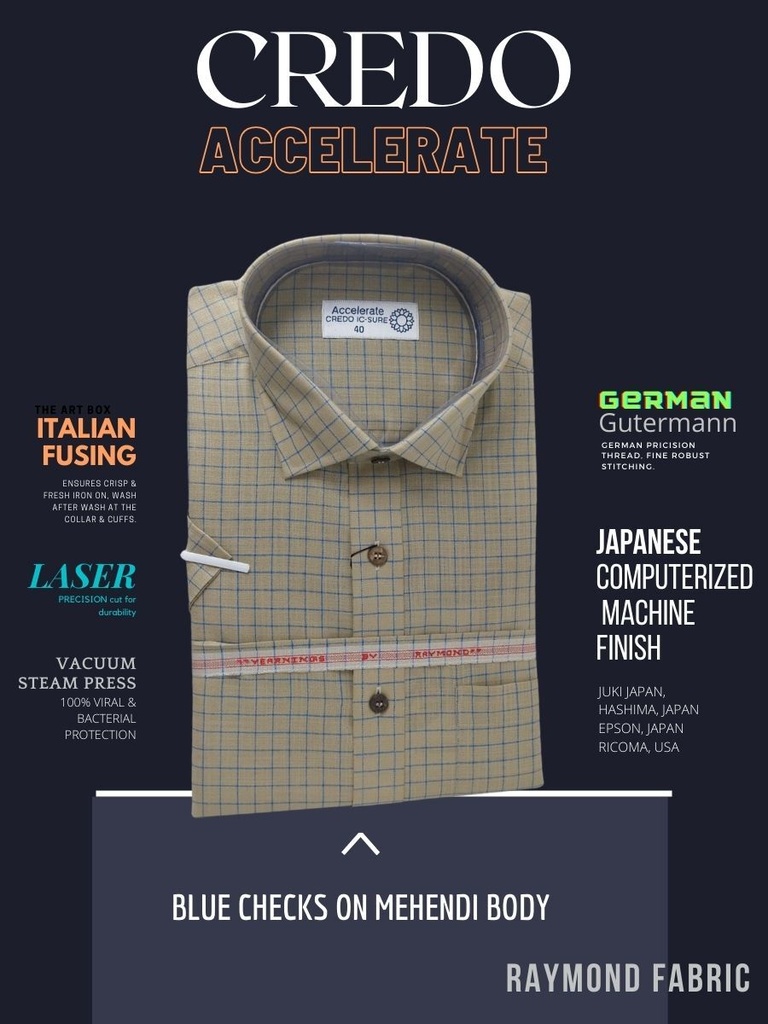 Blue checks on mehendi green Raymond shirt(884) Image 2