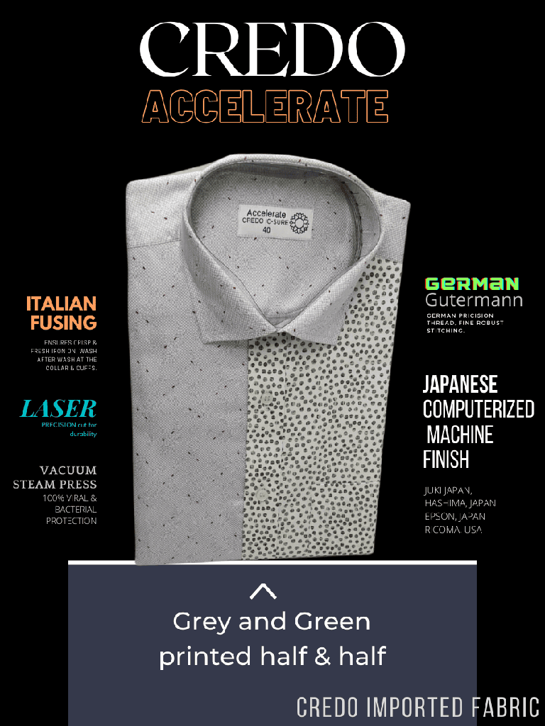 green and grey half and half casual full sleeve shirt (856) Image 3