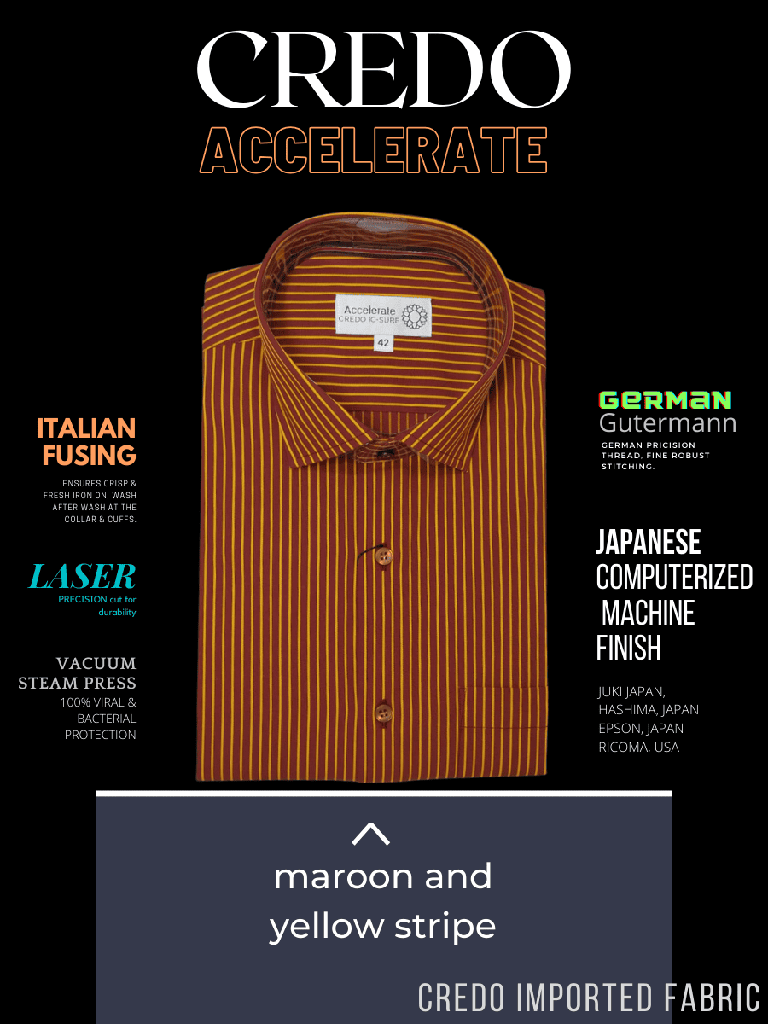 Yellow stripe on maroon full sleeve formal shirt (854) Image 2