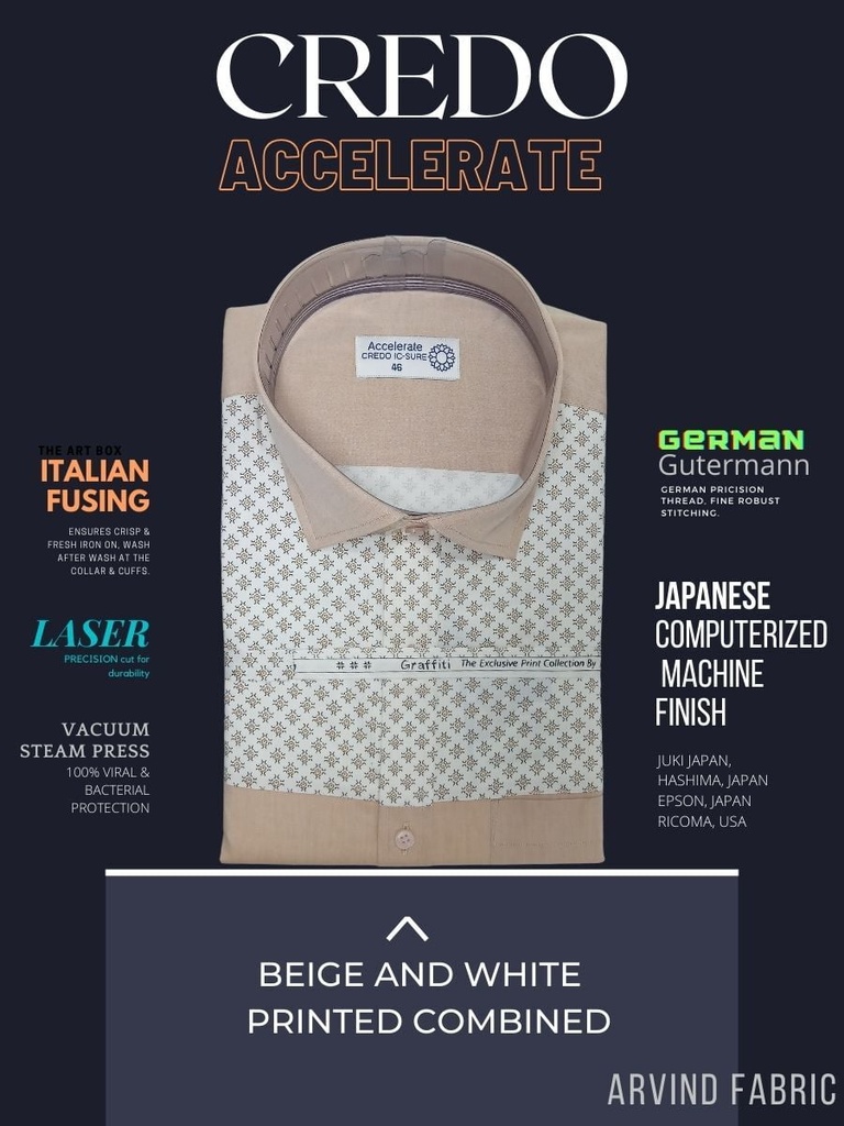 Beige and white printed combined full sleeve shirt 787 Image 2