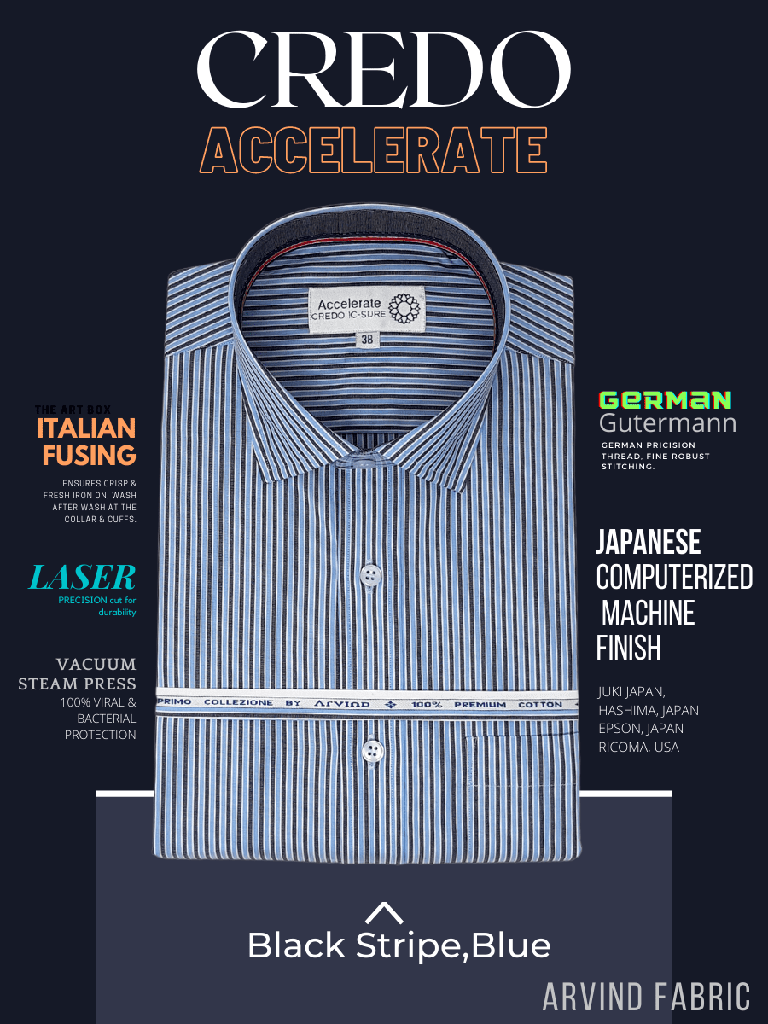 Arvind Fabric Black Stripe, Blue Formal Shirt_1.jpg