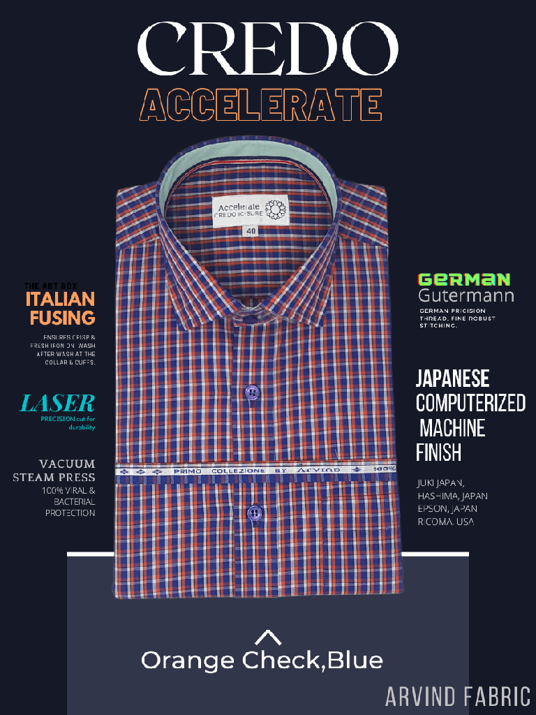 Arvind Fabric Orange Check on Blue Formal Shirt_1.jpg