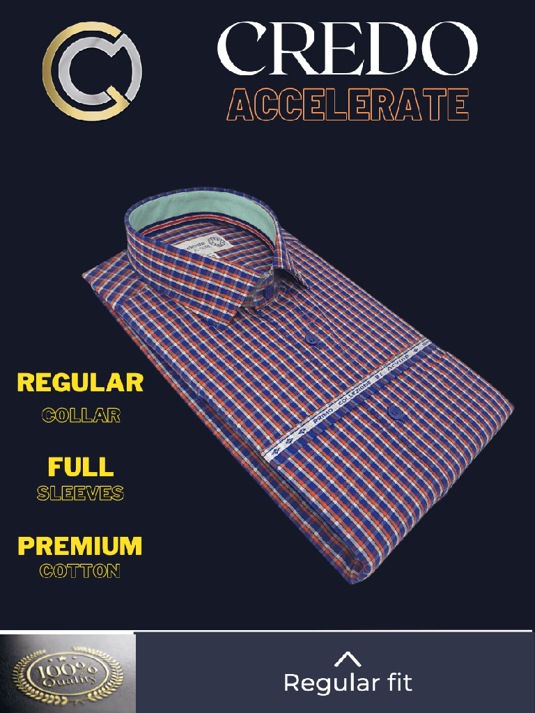 Arvind Fabric Orange Check on Blue Formal Shirt_2.jpg