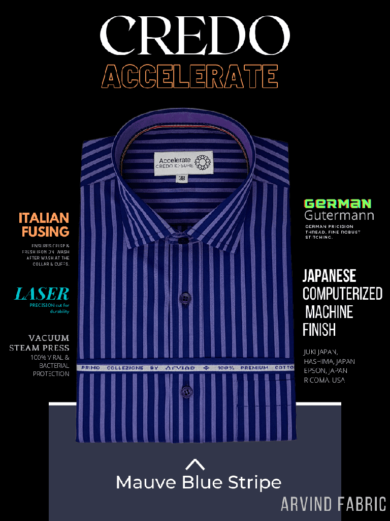 Arvind Fabric Mauve &amp; Blue Stripe Formal Shirt_1.jpg