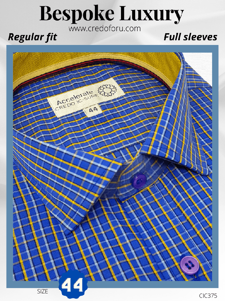 [arvind-fabric-yellow-check-on-blue-formal-shirt-44] Arvind Fabric Dark Blue Checks Formal Shirt(375)
