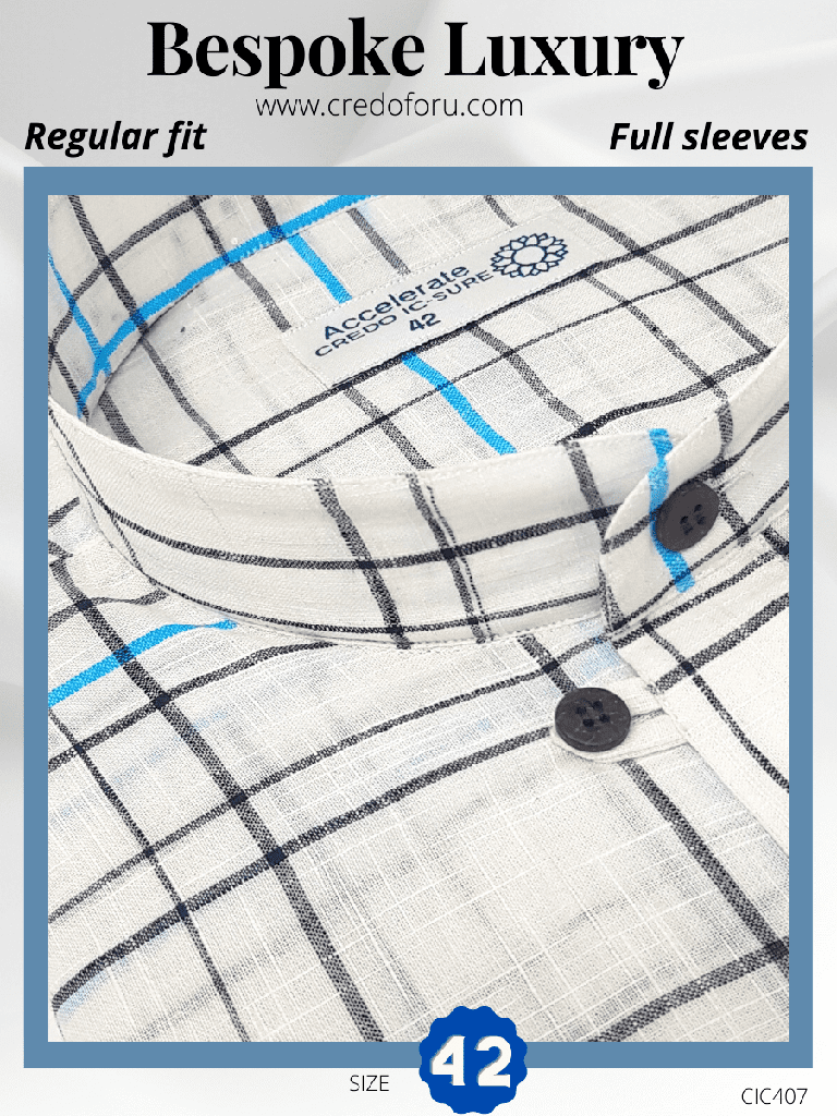 Black Check on White Full Sleeves Kurta