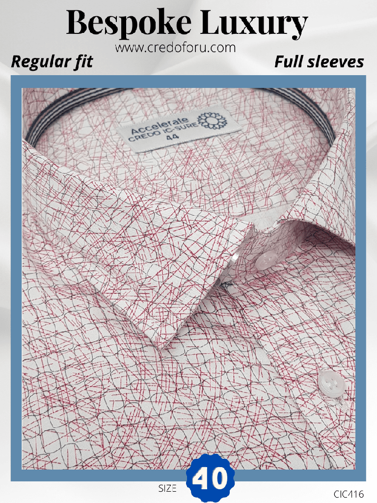 Arvind Fabric Red Print on White Formal Shirt