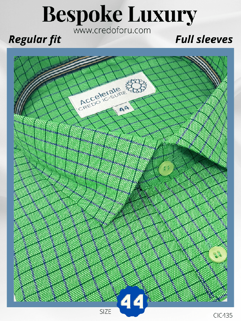 [siyaram-fabric-blue-check-on-green-formal-shirt-44] Siyaram Fabric Blue Check on Green Formal Shirt(435)