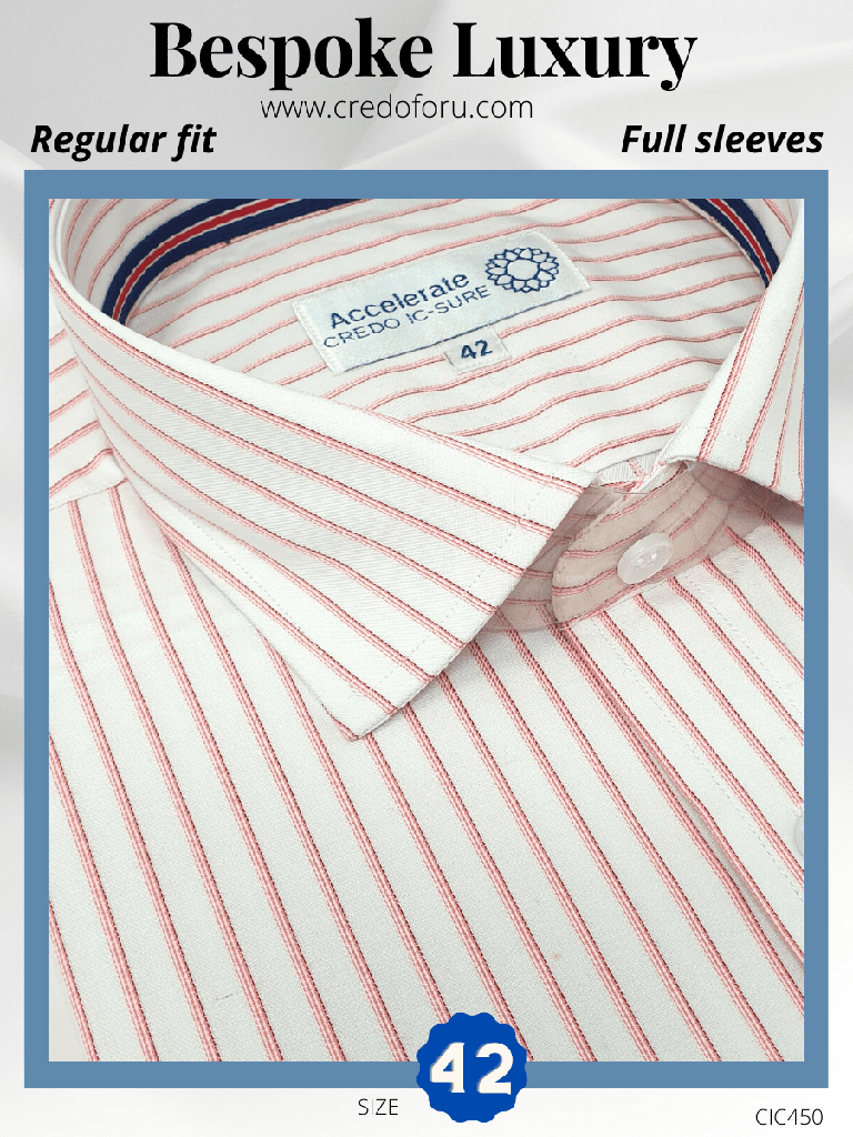 Red Stripe on White Full Sleeve Formal Shirt
