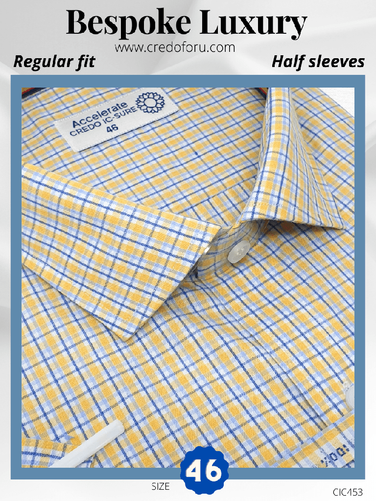 Mufti Fabric Blue &amp; Yellow Check Formal Shirt