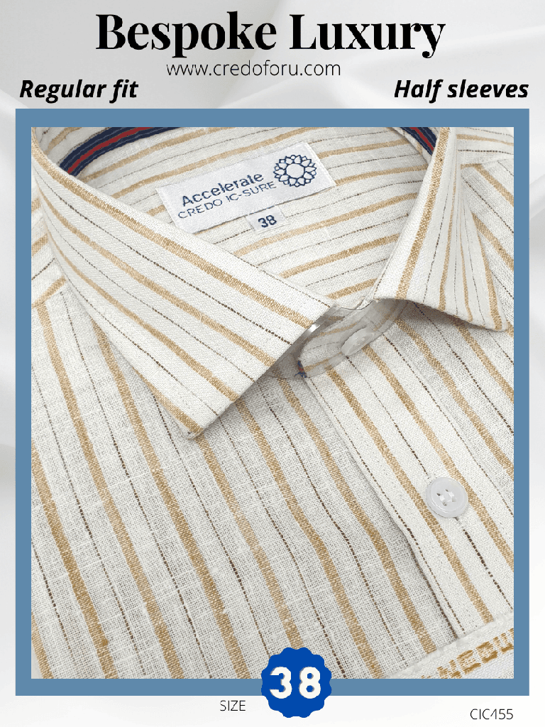 Graviera Fabric Beige Stripe on White Formal Shirt