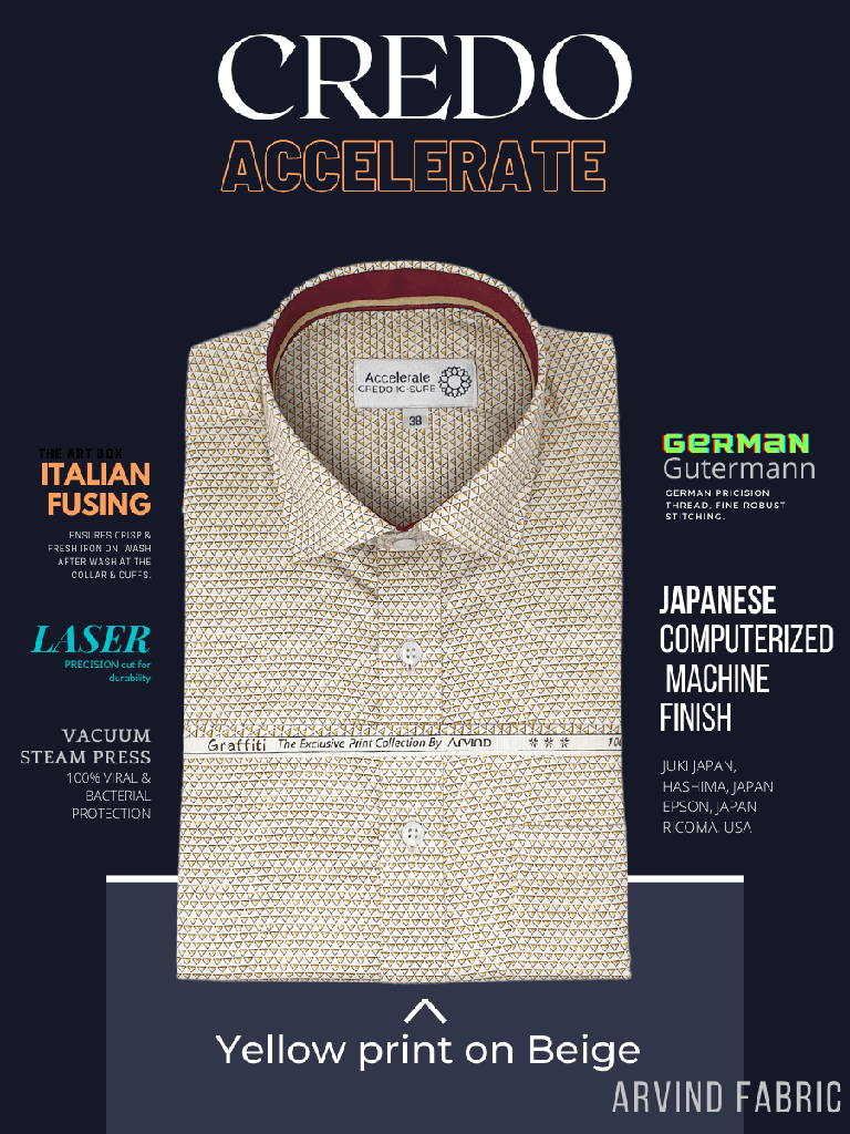 Arvind Fabric Yellow Beige Formal Shirt