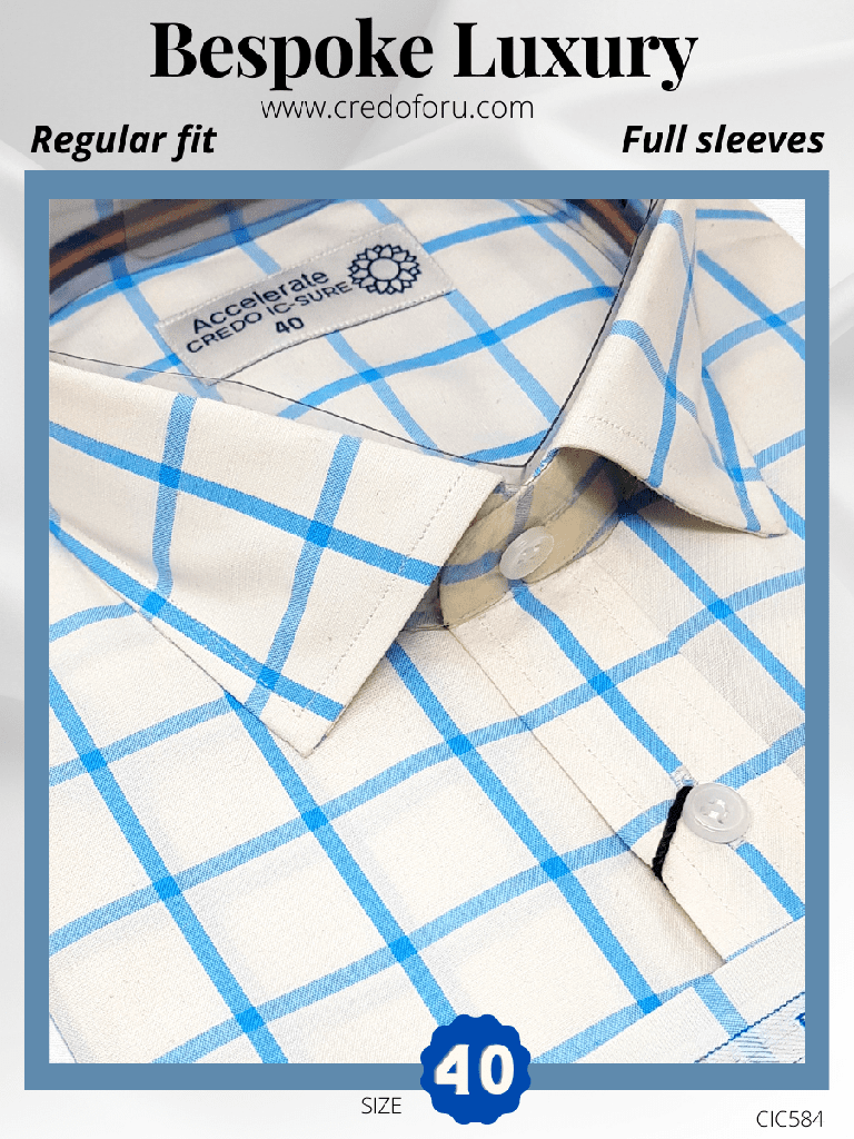 Raymond Fabric Sky blue Check on White Full Sleeve Formal Shirt(584)
