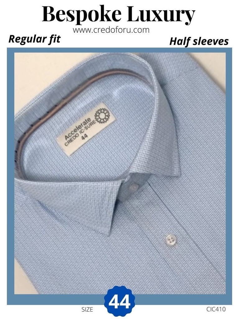 white blue small square half sleeve formal shirt