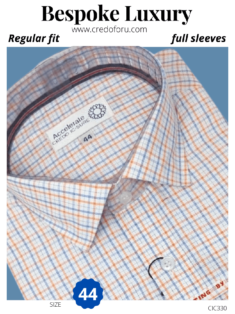 white ,blue,orange checked full sleeves formal shirt