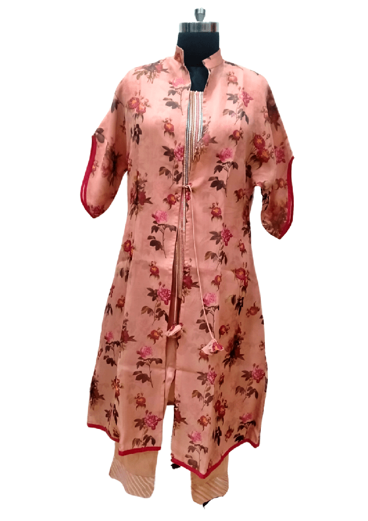 [peach-color-ethnic-printed-kurti-pink-1] Peach Color Ethnic Printed Kurti-