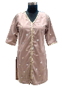 Women Pink Silk Embroidered V Neck Kurti