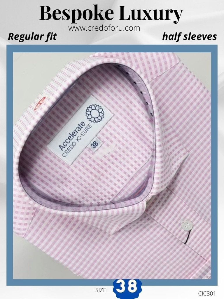 Men pink color white checked half sleeves formal shirt