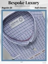 men half sleeves gray color blue checked formal shirt