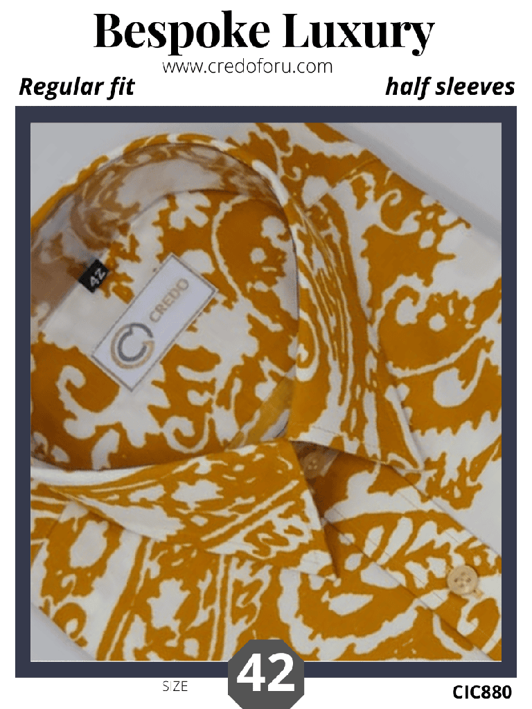 [yellow-ochre-paisley-printed-half-sleeve-shirt-880-gold-1] Yellow ochre paisley printed half sleeve shirt (880)