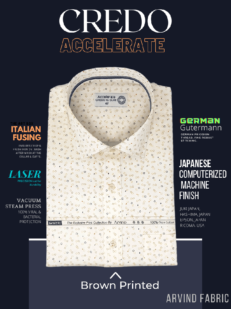 [arvind-fabric-brown-printed-formal-shirt-3-40] Arvind Fabric Small Square Printed Slim Fit Shirt