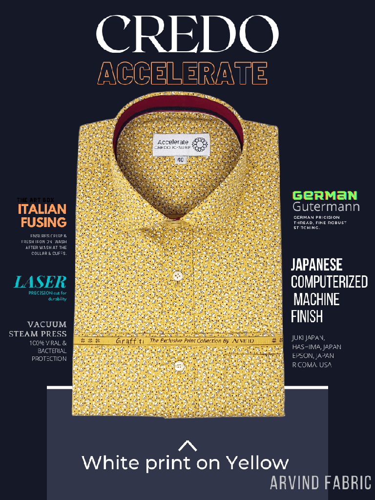 Arvind Fabric White, Yellow Printed Formal Shirt