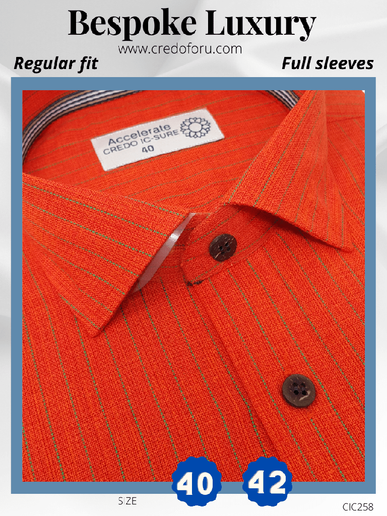 [green-stripe-orange-formal-shirt-42] Green Stripe, Orange Formal Shirt