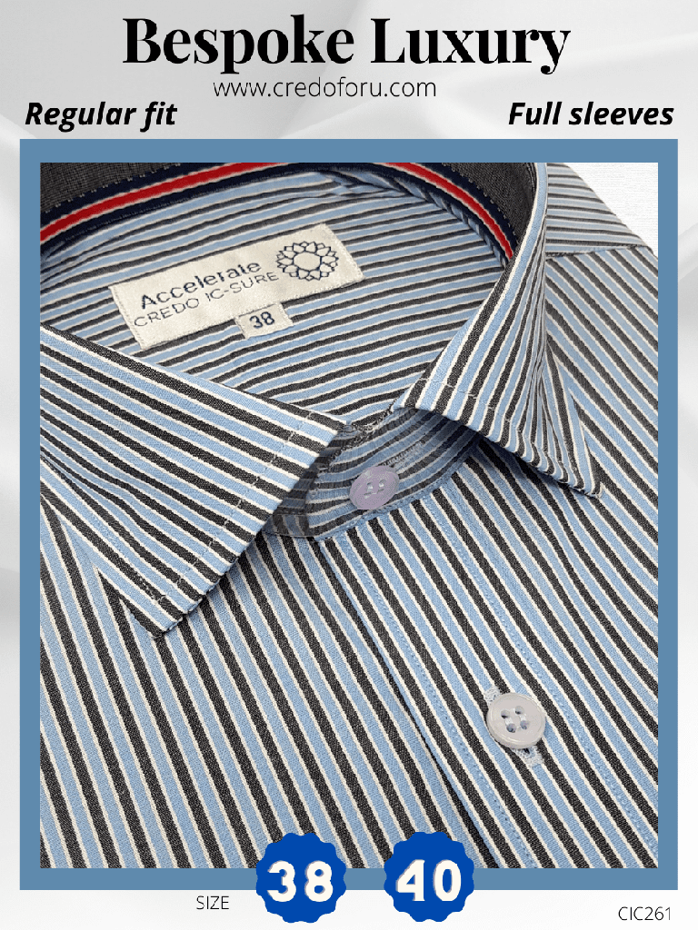 [black-stripe-blue-formal-shirt-40] Arvind Black Stripe, Blue Shirt