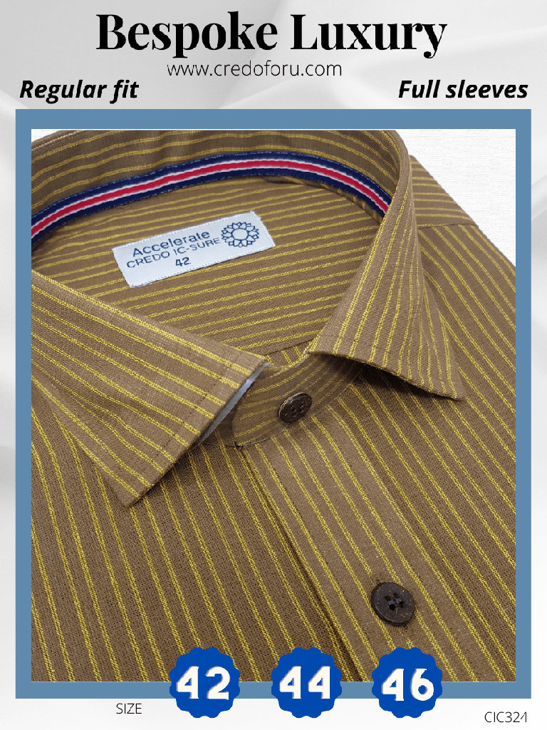 [yellow-stripe-on-brown-formal-shirt-46] Yellow Stripe on Brown Formal Shirt