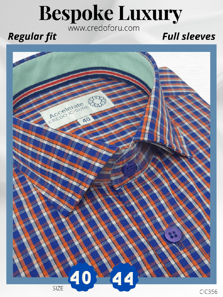[arvind-fabric-orange-check-on-blue-formal-shirt-44] Arvind Fabric Orange Check on Blue Formal Shirt