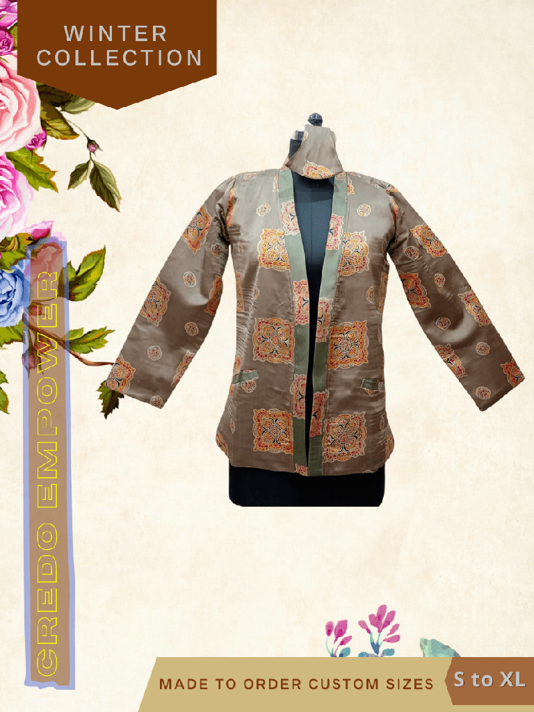 [credo-gold-printed-tailored-jacket-xl] CREDO Gold Printed Brown Tailored Jacket