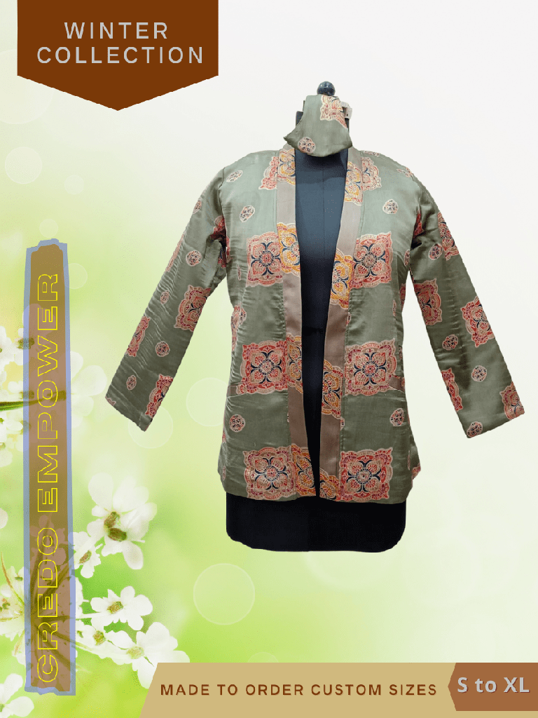 [credo-gold-printed-tailored-jacket-2-xl] CREDO Gold Printed Green Tailored Jacket