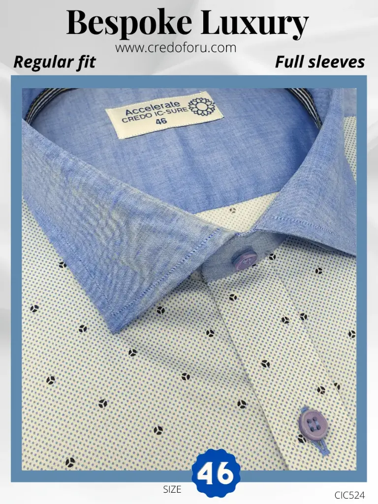 [cic524] Blue & White Printed Full Sleeve Formal Shirt(524)