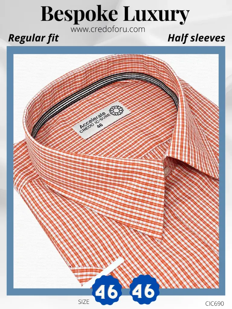 Credo Imported Orange White Check Half Sleeve Shirt(690)