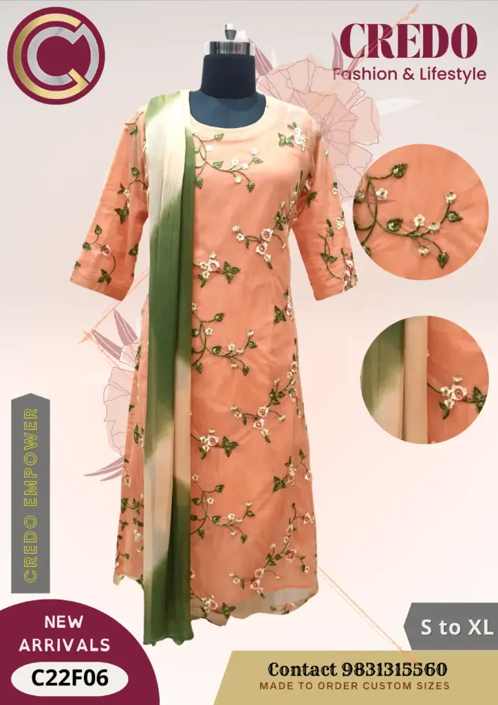 [peach-embroidered-kurti-with-dupatta-light-salmon-1] Peach Embroidered Kurti with Dupatta