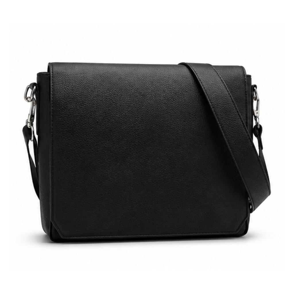 [VK-119] Premium Black Leather Look Compact Crossbody Laptop Bag for Men