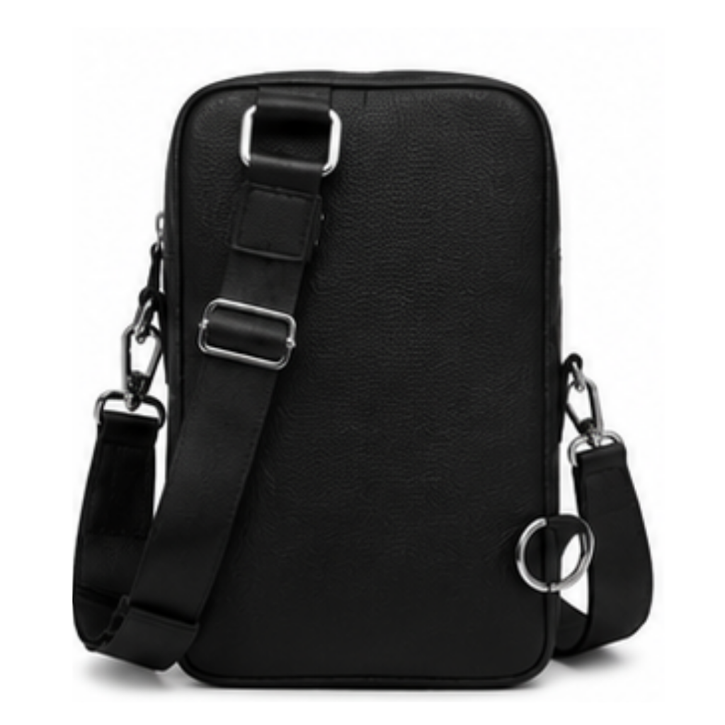 [VK-118] Premium Black Leather Look Dual-Compartment Crossbody Sling Bag for Men & Women