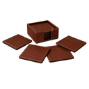 Premium Brown Leather Look Coaster Set with Holder for Home & Office