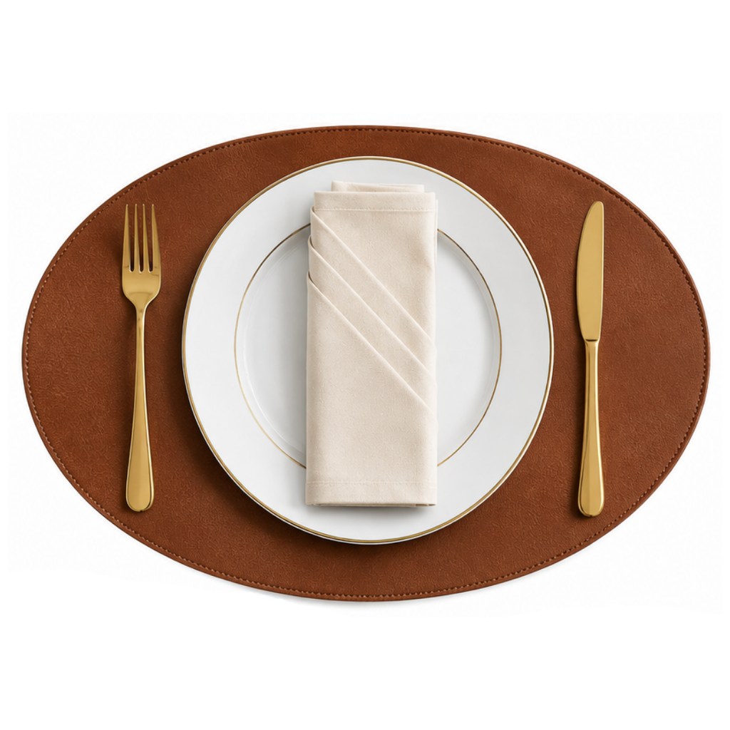 [VK-132] Premium Brown Leather Look Reversible Table Mat, Set of 4, for Home & Dining