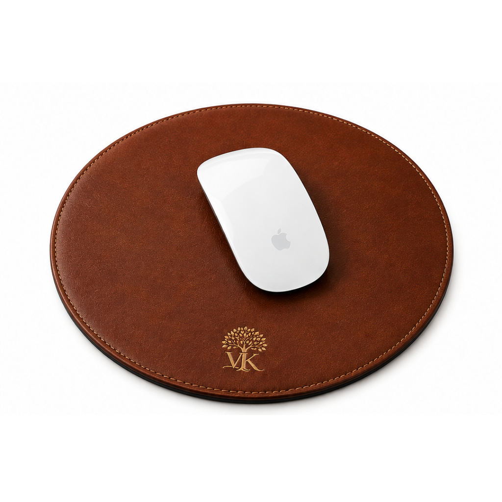 Premium Brown Leather Look Round Desk Mouse Pad for Professionals